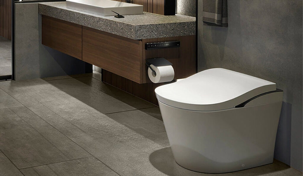 Modern smart toilet in luxury bathroom
